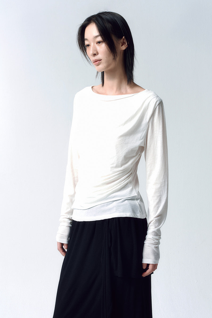 Insilence - Draping Boat Neck Long Sleeve (White) product image 1 | TRAB K-Fashion Australia