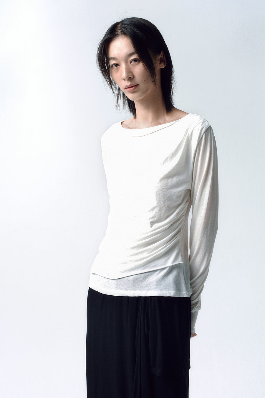 Insilence - Draping Boat Neck Long Sleeve (White) product image 4 | TRAB K-Fashion Australia