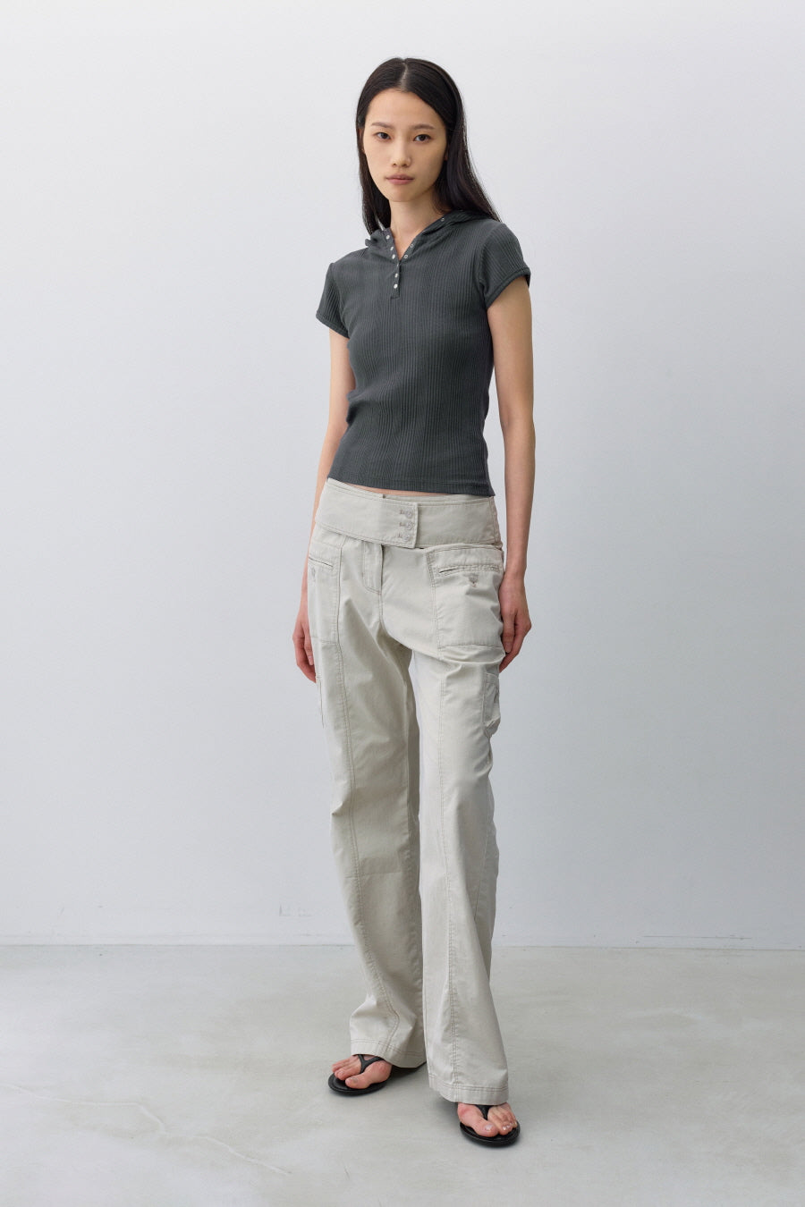 Insilence - Slim Snap Hoodie Top (Charcoal) product image 2 | TRAB K-Fashion Australia