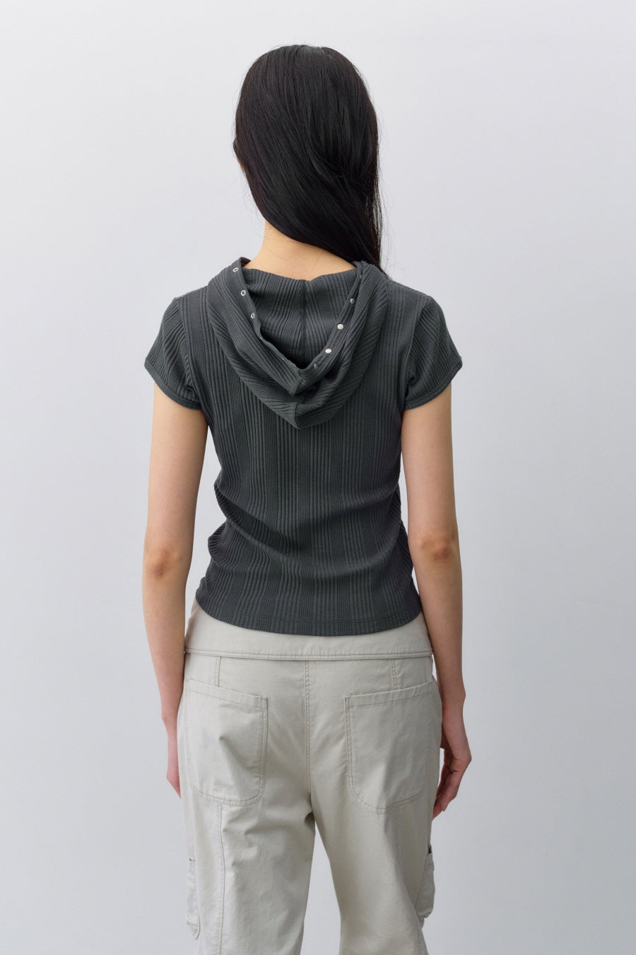 Insilence - Slim Snap Hoodie Top (Charcoal) product image 5 | TRAB K-Fashion Australia