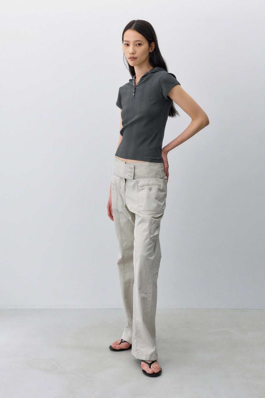 Insilence - Slim Snap Hoodie Top (Charcoal) product image 6 | TRAB K-Fashion Australia