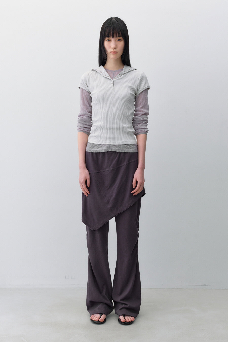 Insilence - Slim Snap Hoodie Top (Light Grey) product image 3 | TRAB K-Fashion Australia