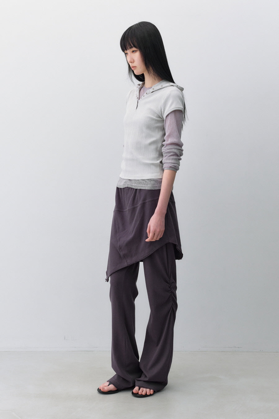 Insilence - Slim Snap Hoodie Top (Light Grey) product image 4 | TRAB K-Fashion Australia