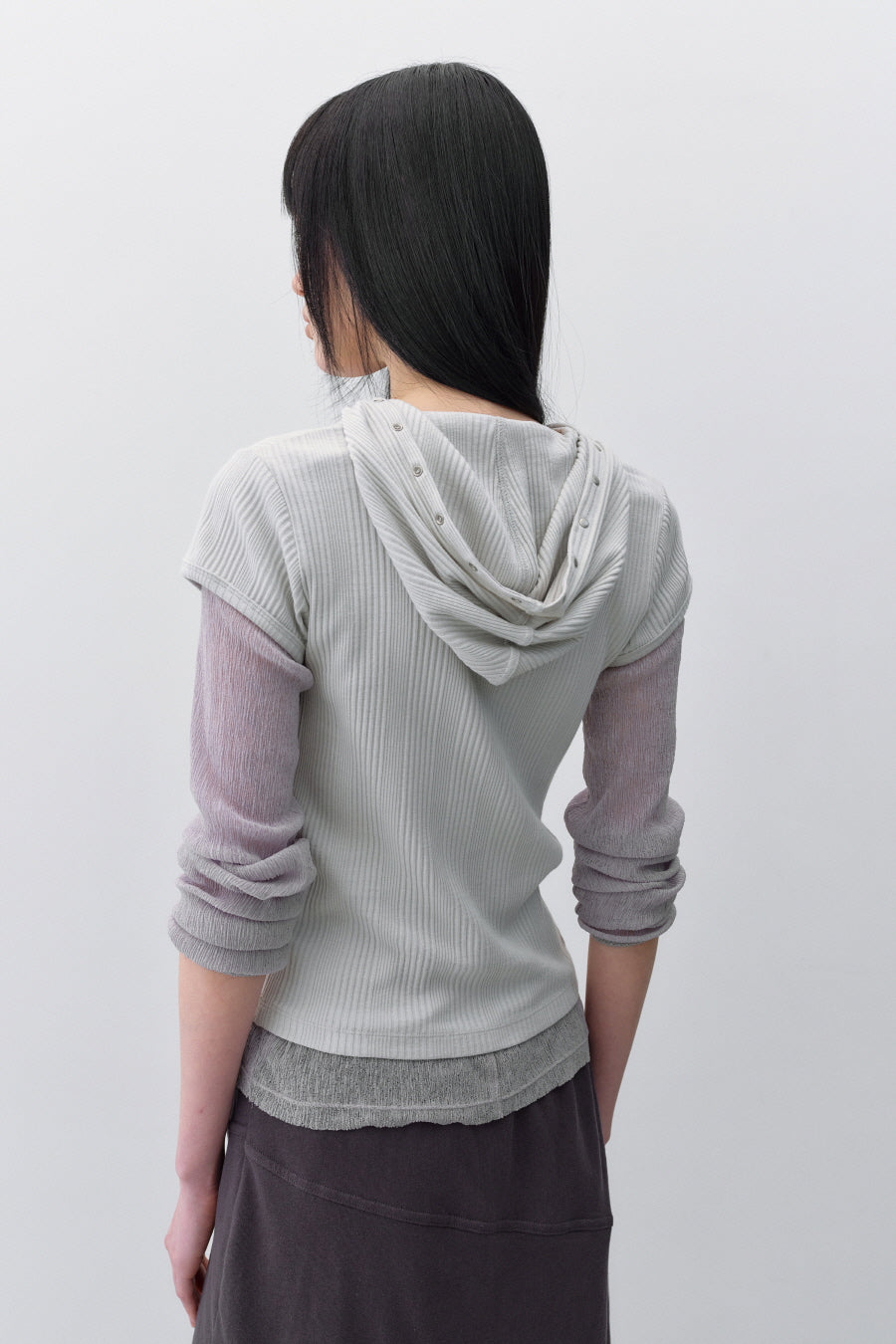 Insilence - Slim Snap Hoodie Top (Light Grey) product image 5 | TRAB K-Fashion Australia