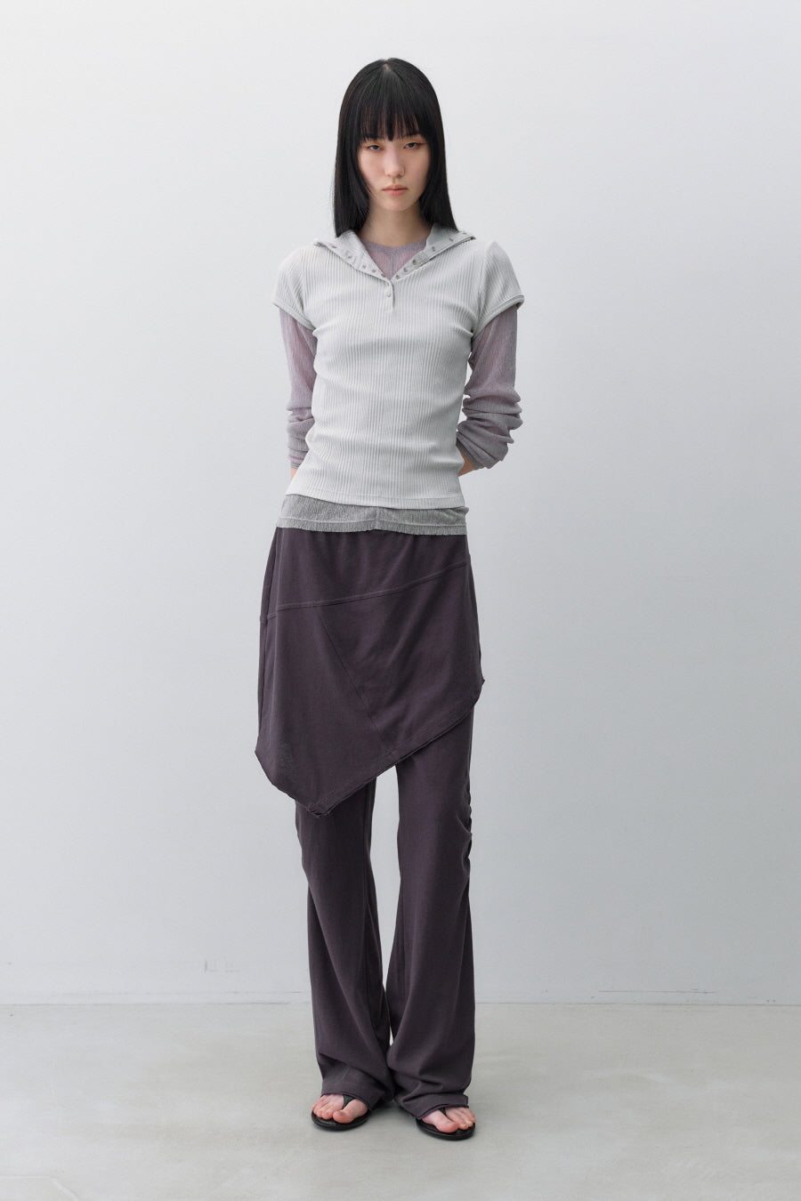 Insilence - Slim Snap Hoodie Top (Light Grey) product image 6 | TRAB K-Fashion Australia