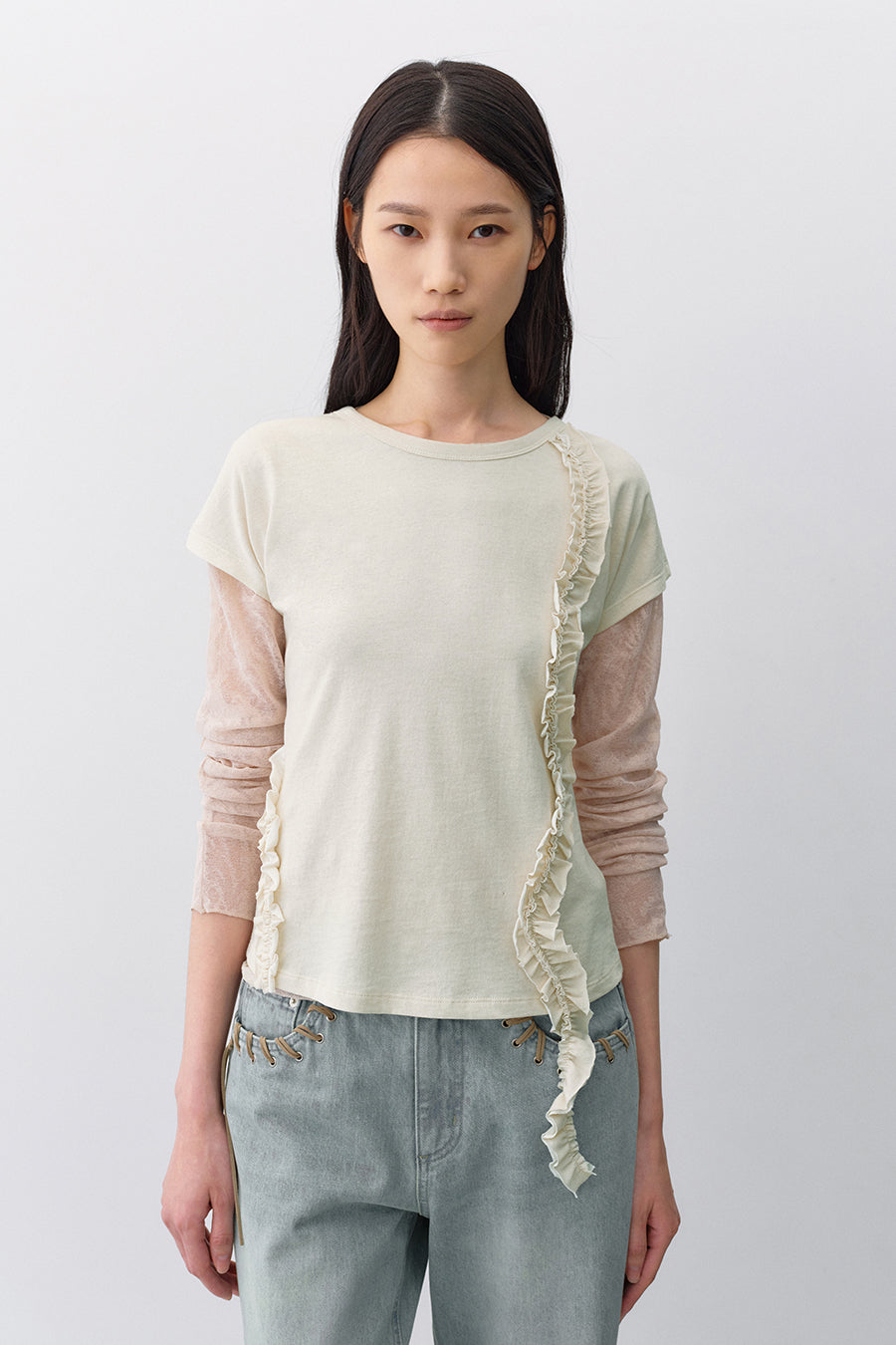 Insilence - Frill Strap Pigment Top (Natural Beige) product image 1 | TRAB K-Fashion Australia