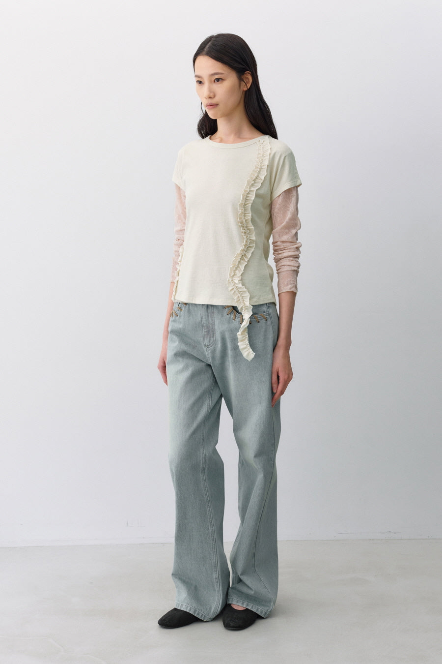 Insilence - Frill Strap Pigment Top (Natural Beige) product image 3 | TRAB K-Fashion Australia