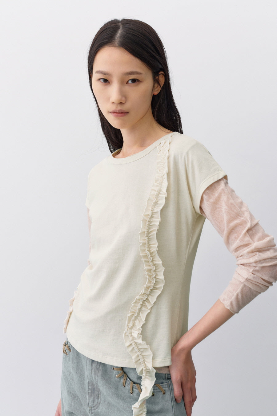 Insilence - Frill Strap Pigment Top (Natural Beige) product image 4 | TRAB K-Fashion Australia