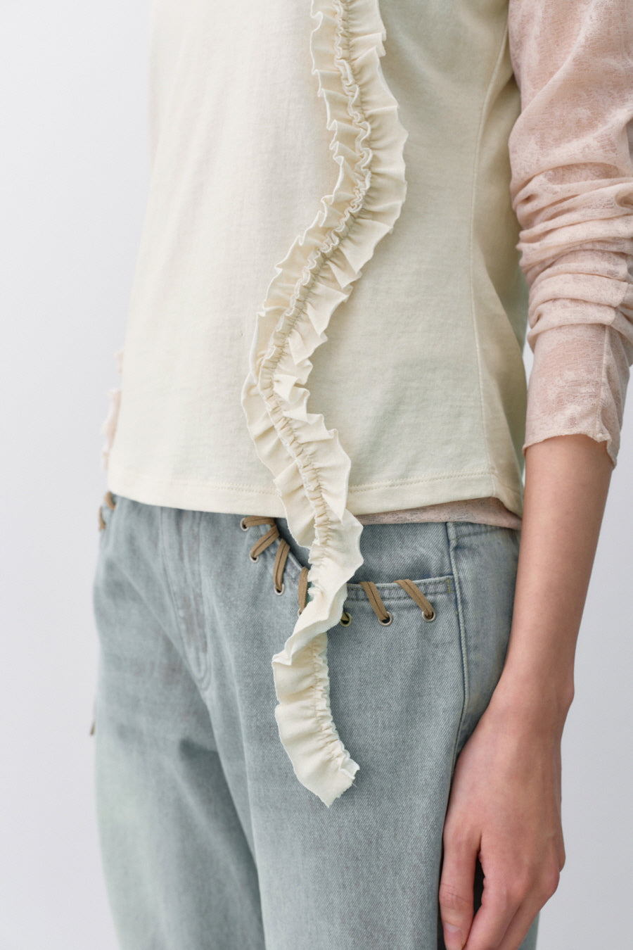 Insilence - Frill Strap Pigment Top (Natural Beige) product image 5 | TRAB K-Fashion Australia