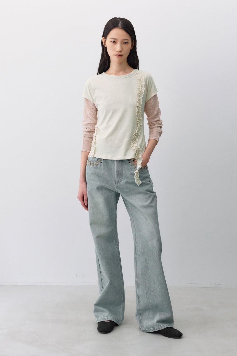 Insilence - Frill Strap Pigment Top (Natural Beige) product image 2 | TRAB K-Fashion Australia