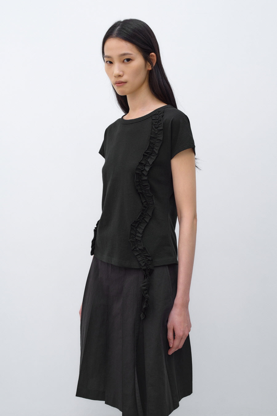 Insilence - Frill Strap Pigment Top (Black) product image 1 | TRAB K-Fashion Australia