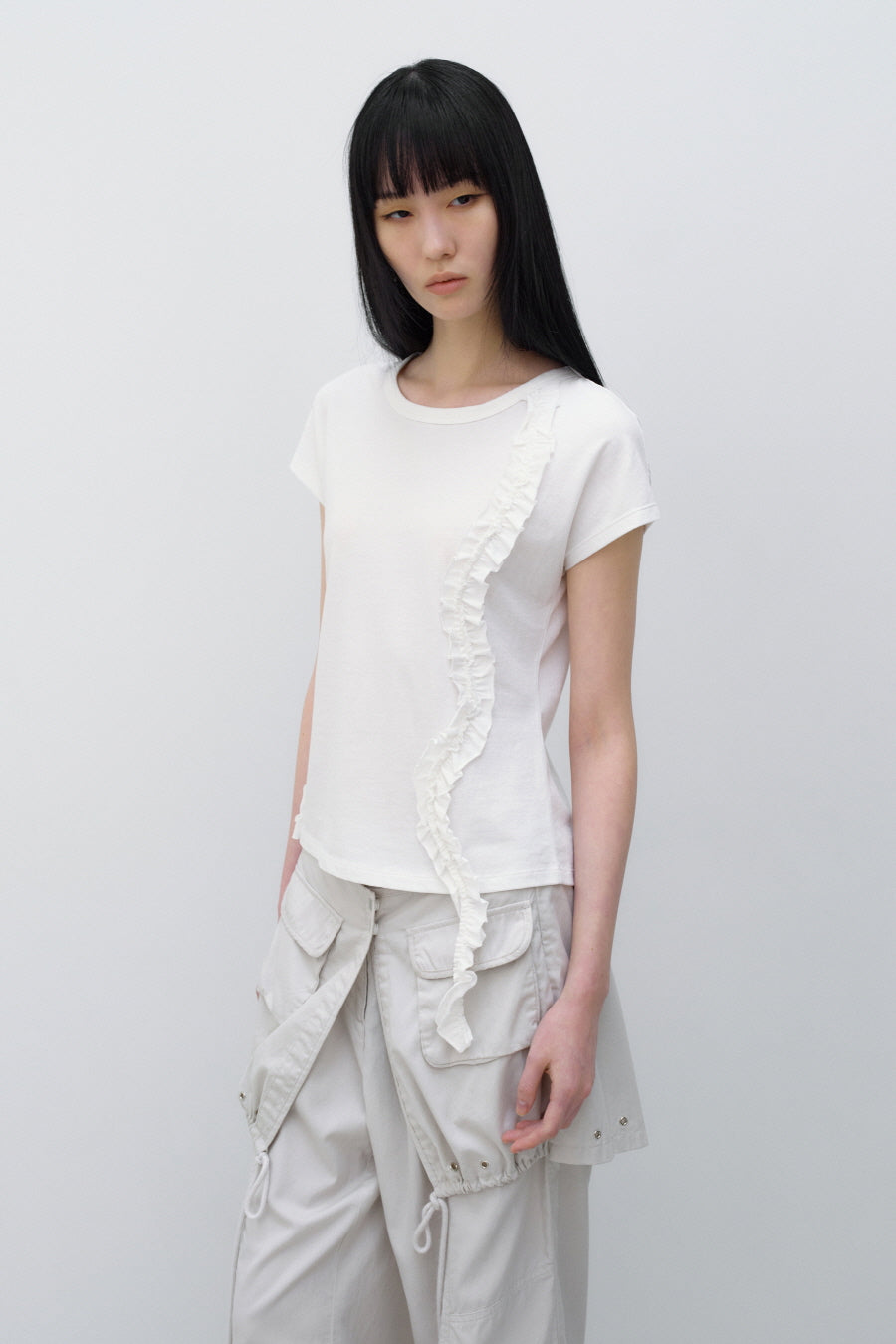 Insilence - Frill Strap Pigment Top (White) product image 4 | TRAB K-Fashion Australia