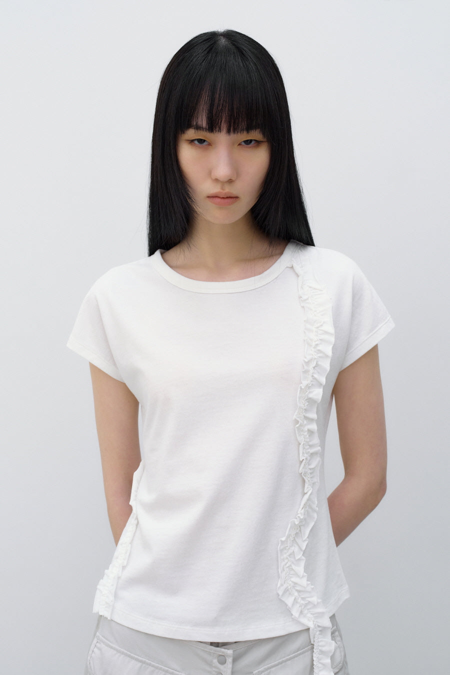 Insilence - Frill Strap Pigment Top (White) product image 1 | TRAB K-Fashion Australia