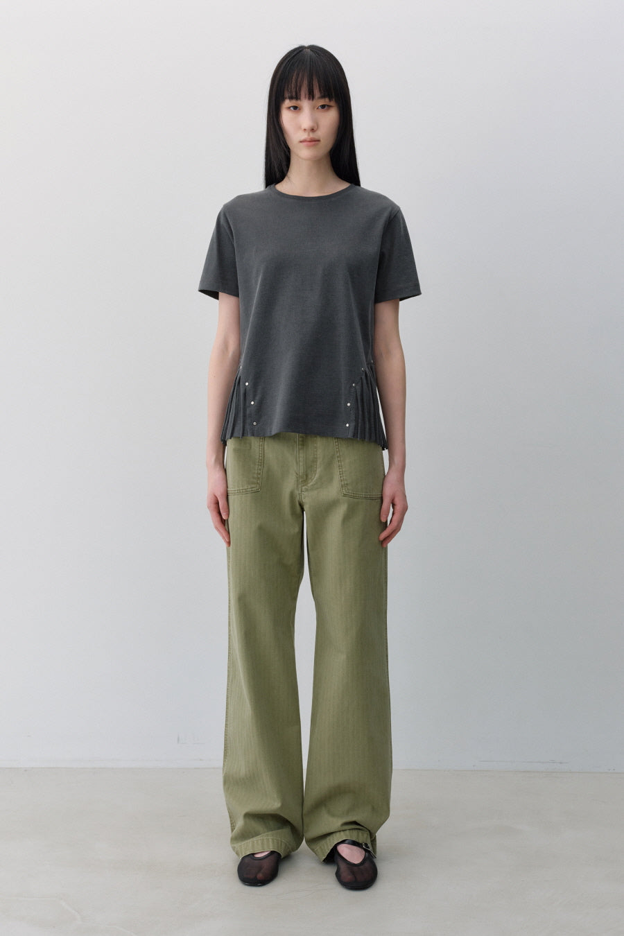 Insilence - Fringe Studded T-shirt (Charcoal) product image 1 | TRAB K-Fashion Australia