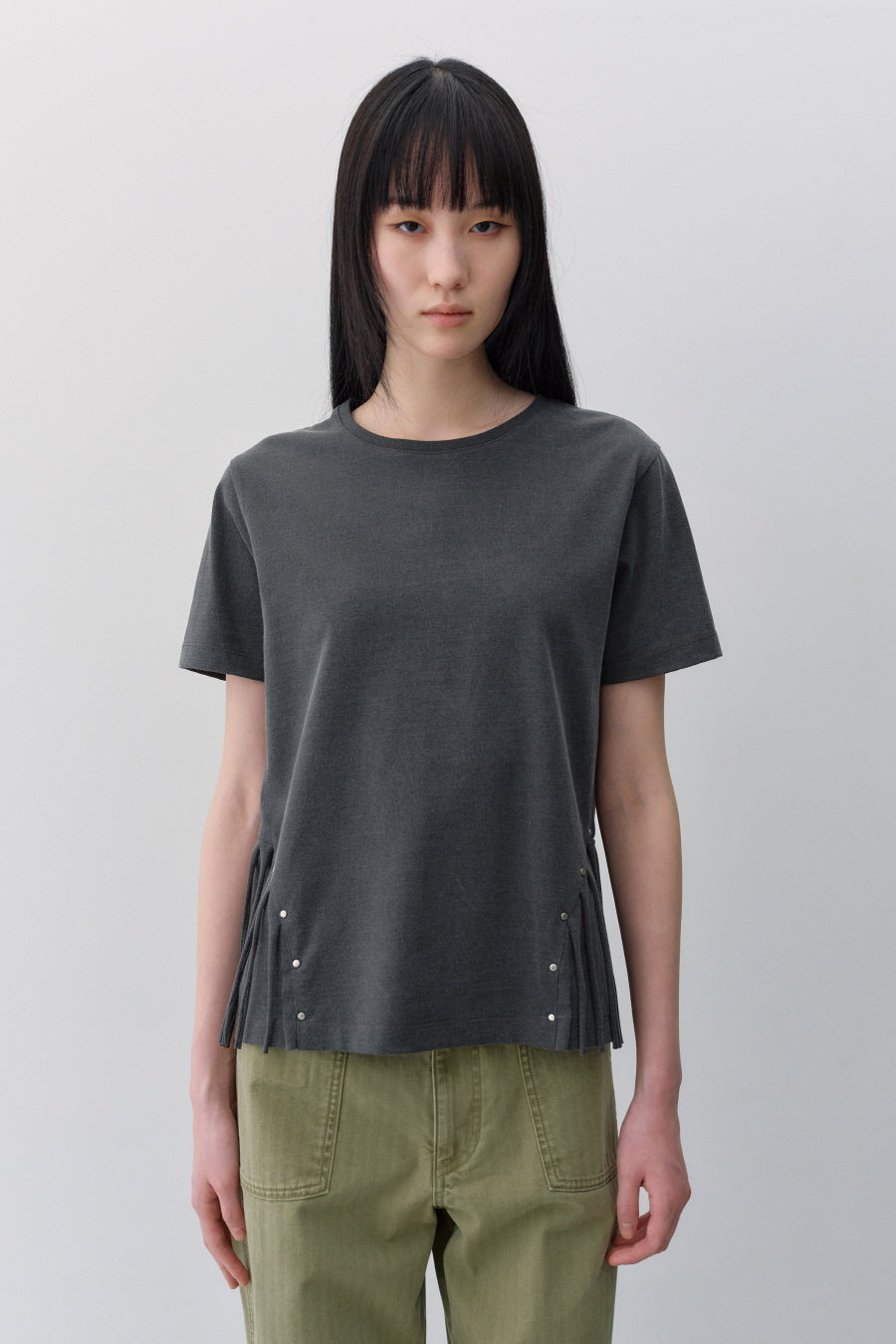 Insilence - Fringe Studded T-shirt (Charcoal) product image 2 | TRAB K-Fashion Australia