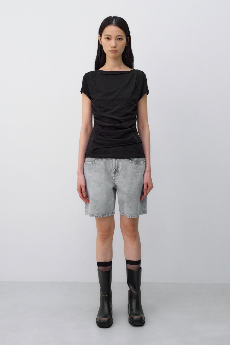 Insilence - Draping Boat Neck T-shirt (Black) product image 6 | TRAB K-Fashion Australia