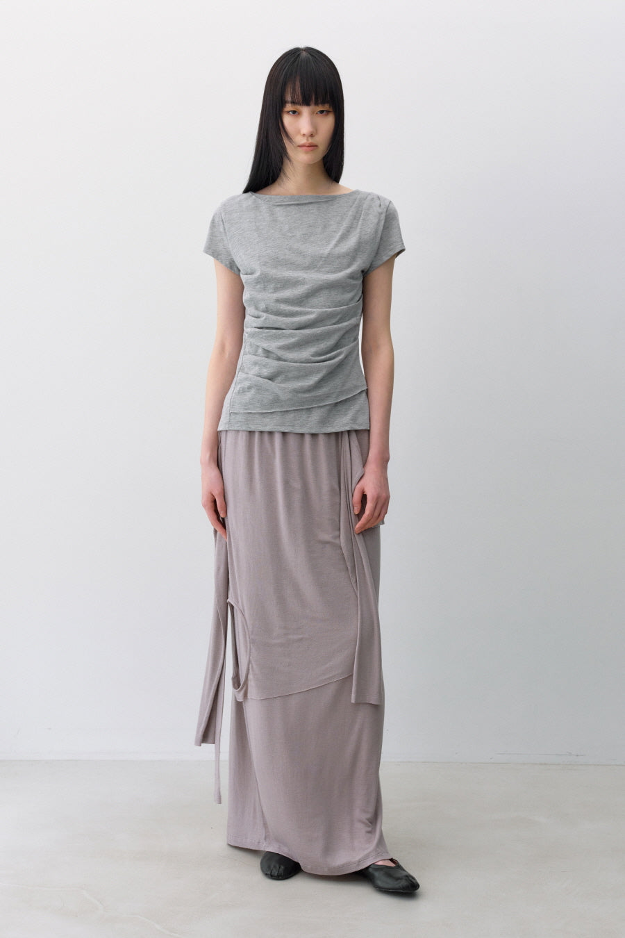 Insilence - Draping Boat Neck T-shirt (Melange Grey) product image 1 | TRAB K-Fashion Australia