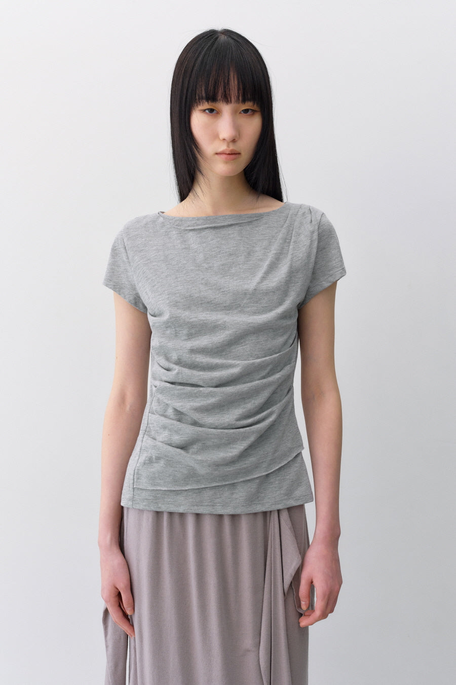 Insilence - Draping Boat Neck T-shirt (Melange Grey) product image 2 | TRAB K-Fashion Australia