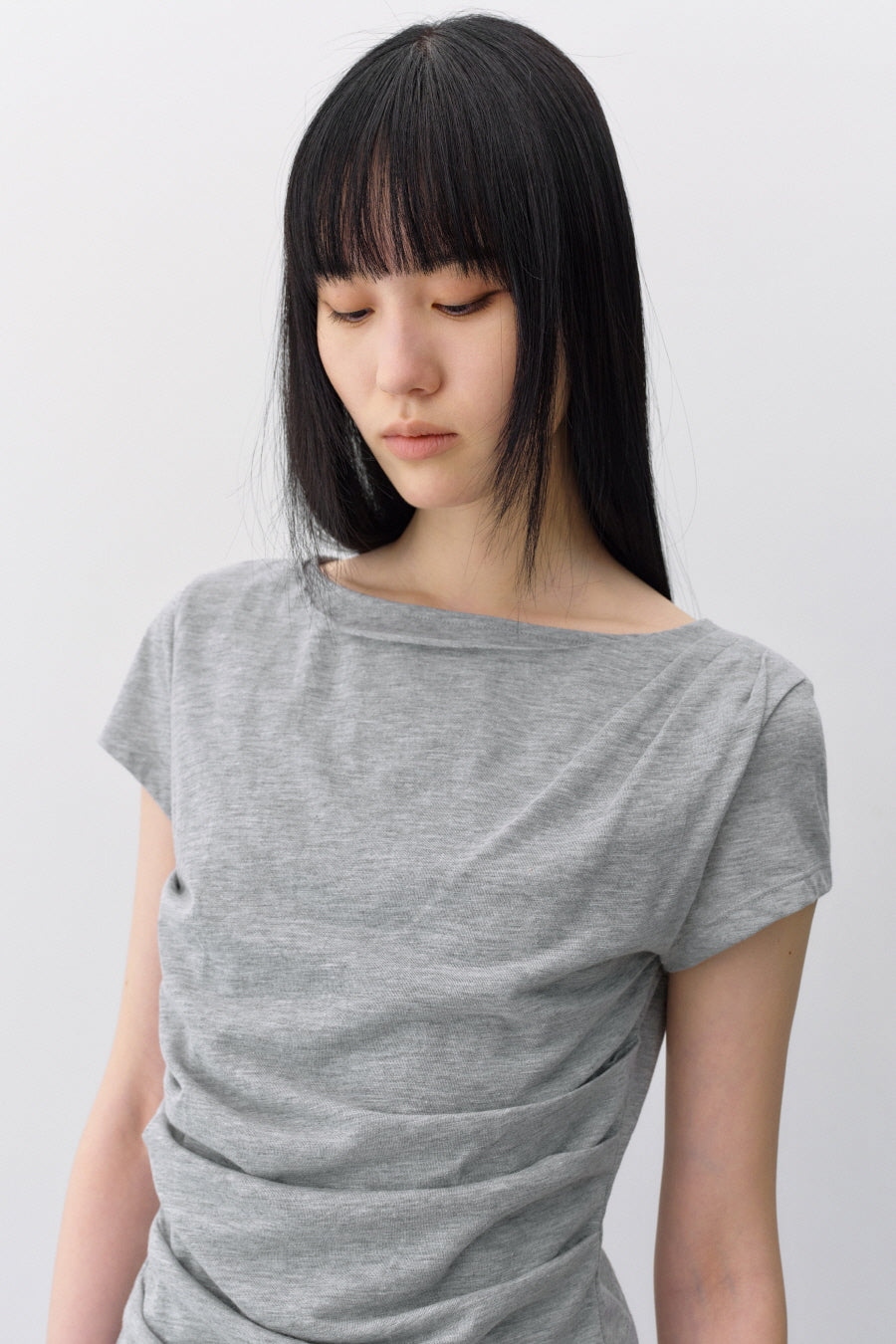 Insilence - Draping Boat Neck T-shirt (Melange Grey) product image 3 | TRAB K-Fashion Australia