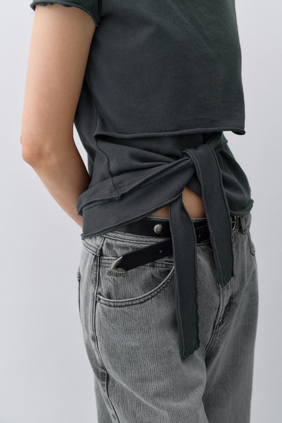 Insilence - Cotton Linen Natural Strap T-shirt (Charcoal) product image 5 | TRAB K-Fashion Australia