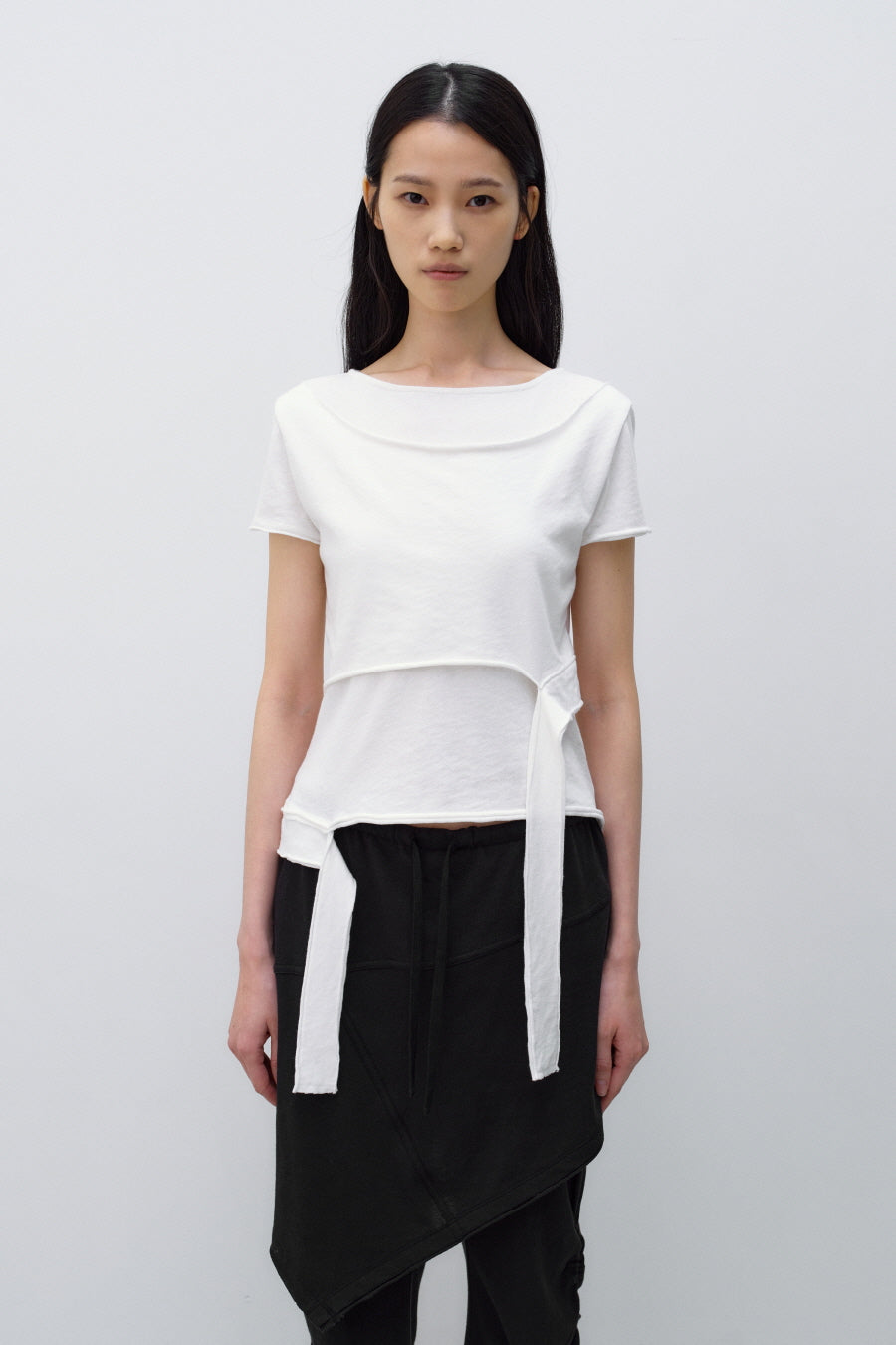 Insilence - Cotton Linen Natural Strap T-Shirt (White) product image 1 | TRAB K-Fashion Australia