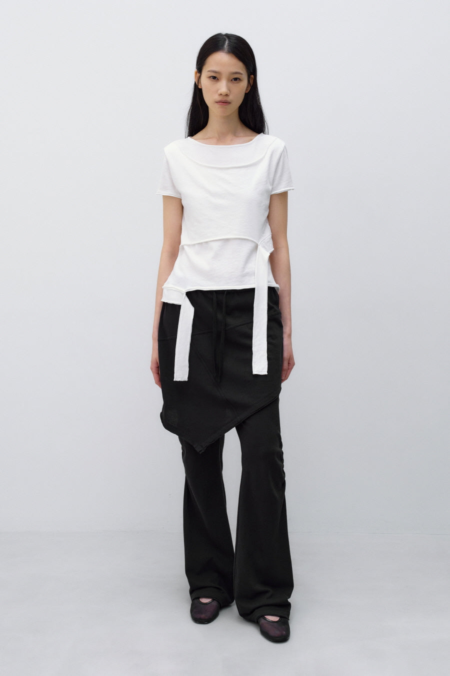 Insilence - Cotton Linen Natural Strap T-Shirt (White) product image 2 | TRAB K-Fashion Australia