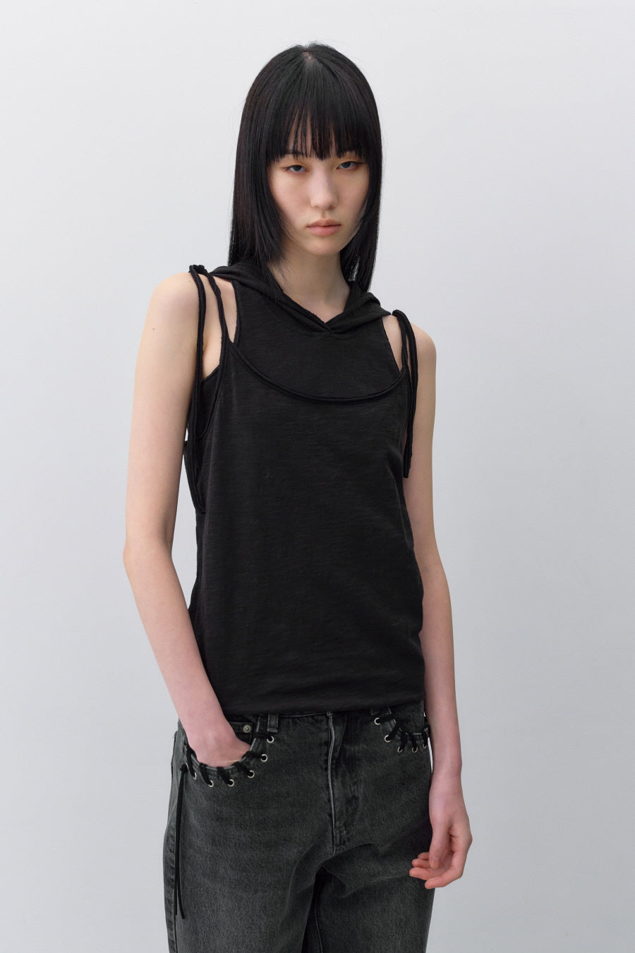 Insilence - Layered Hoodie Sleeveless (Black) product image 5 | TRAB K-Fashion Australia