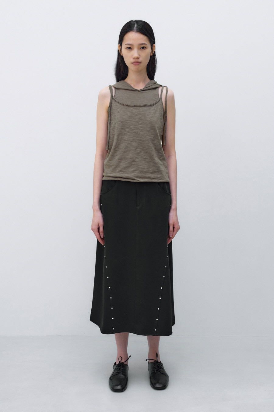 Insilence - Layered Hoodie Sleeveless (Khaki Brown) product image 1 | TRAB K-Fashion Australia