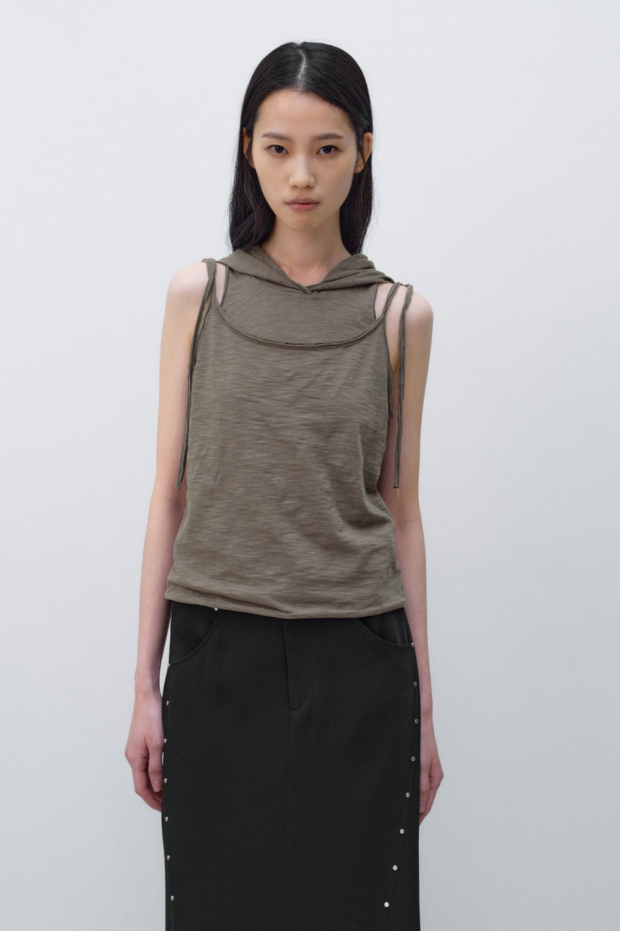 Insilence - Layered Hoodie Sleeveless (Khaki Brown) product image 2 | TRAB K-Fashion Australia