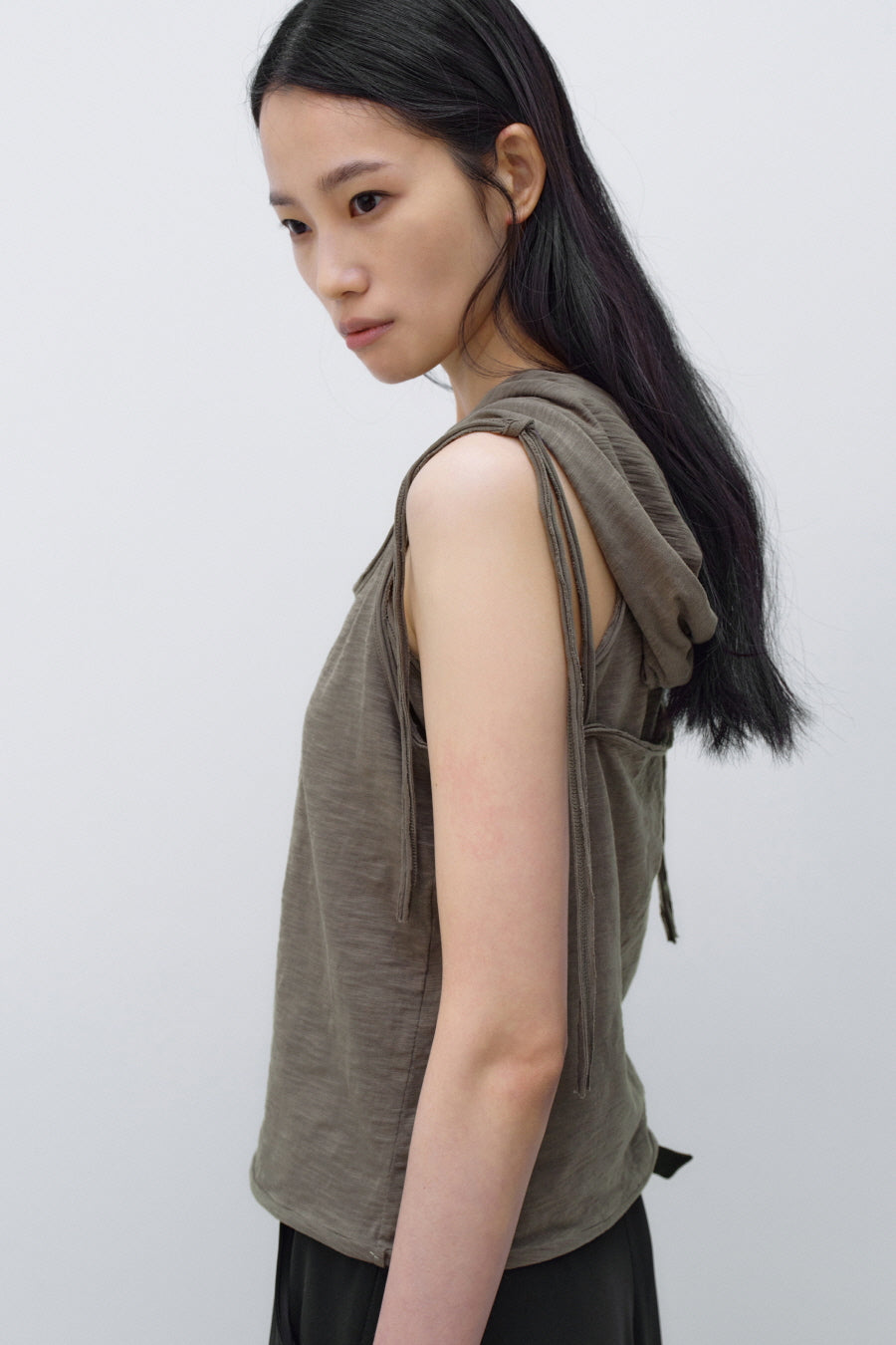 Insilence - Layered Hoodie Sleeveless (Khaki Brown) product image 3 | TRAB K-Fashion Australia