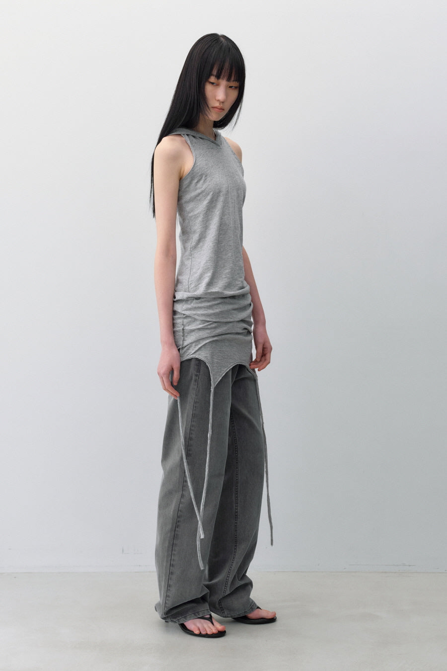 Insilence - Layered Hoodie Sleeveless (Melange Grey) product image 3 | TRAB K-Fashion Australia