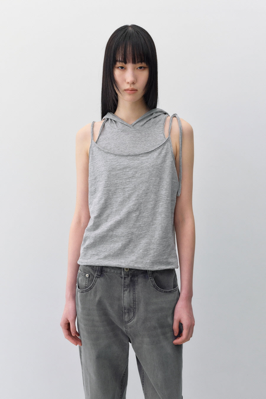 Insilence - Layered Hoodie Sleeveless (Melange Grey) product image 7 | TRAB K-Fashion Australia