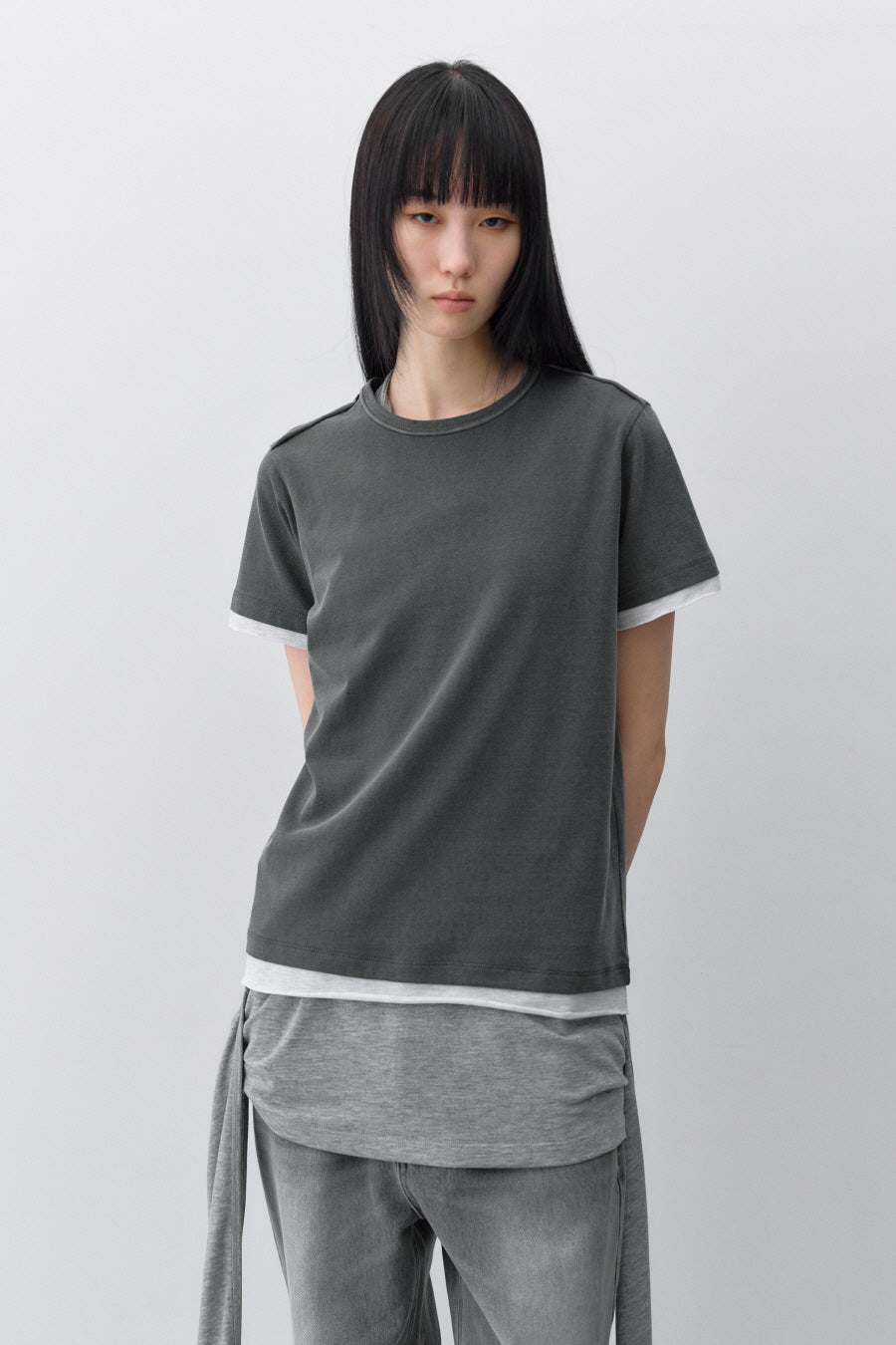 Insilence - Layered Pigment T-Shirt (Charcoal) product image 1 | TRAB K-Fashion Australia