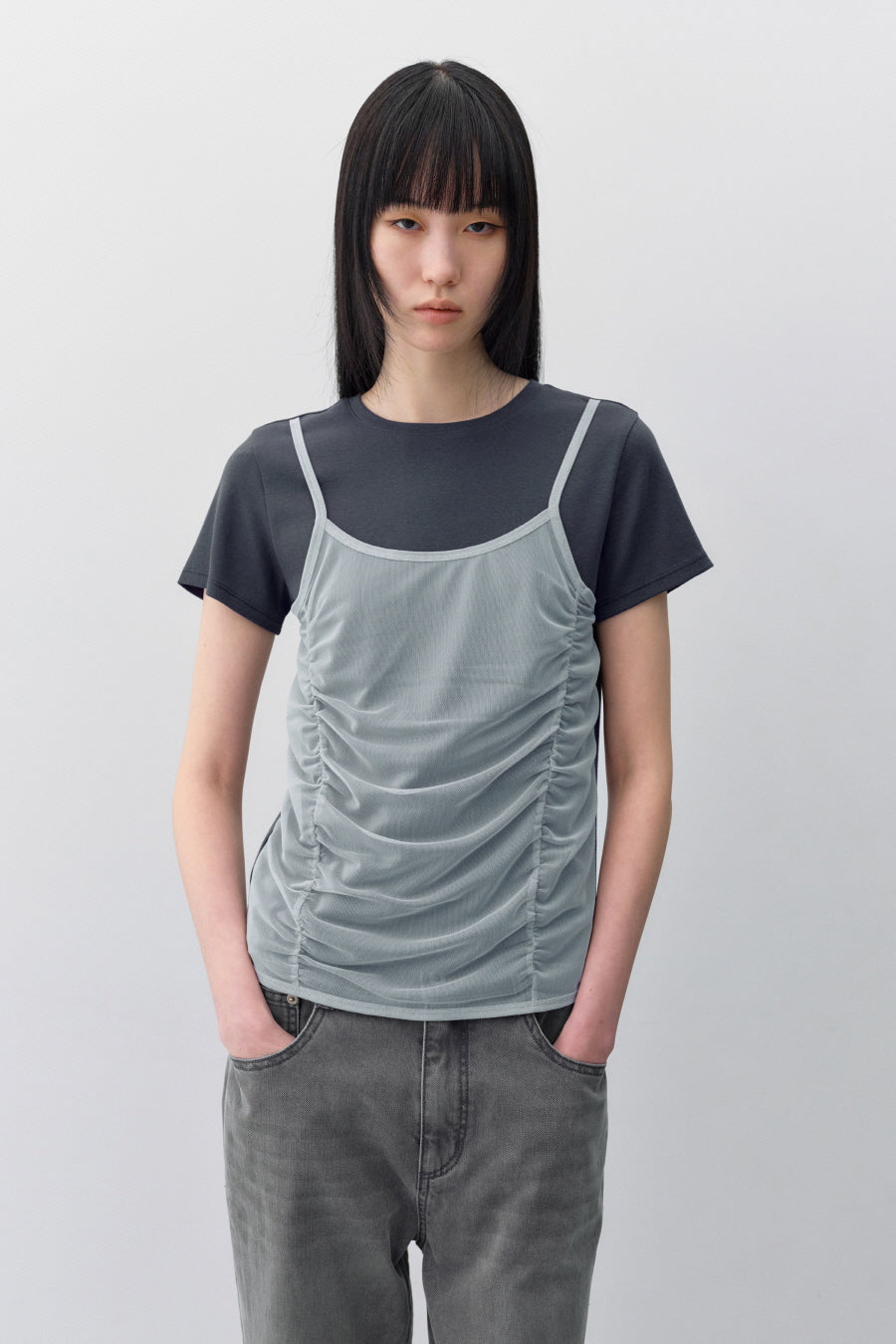 Insilence - Mesh Layered Short Sleeve (Ash Blue) product image 2 | TRAB K-Fashion Australia