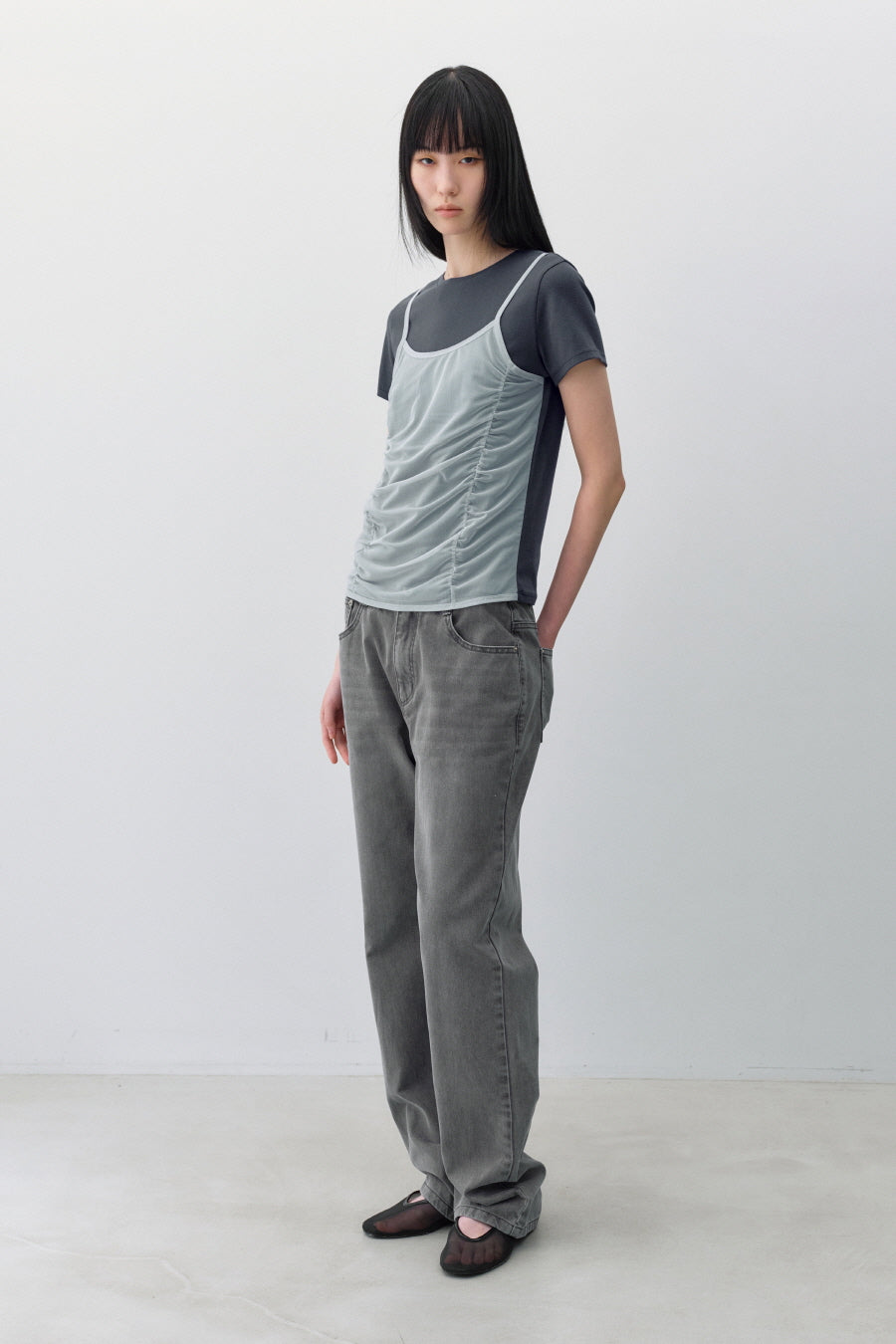Insilence - Mesh Layered Short Sleeve (Ash Blue) product image 3 | TRAB K-Fashion Australia