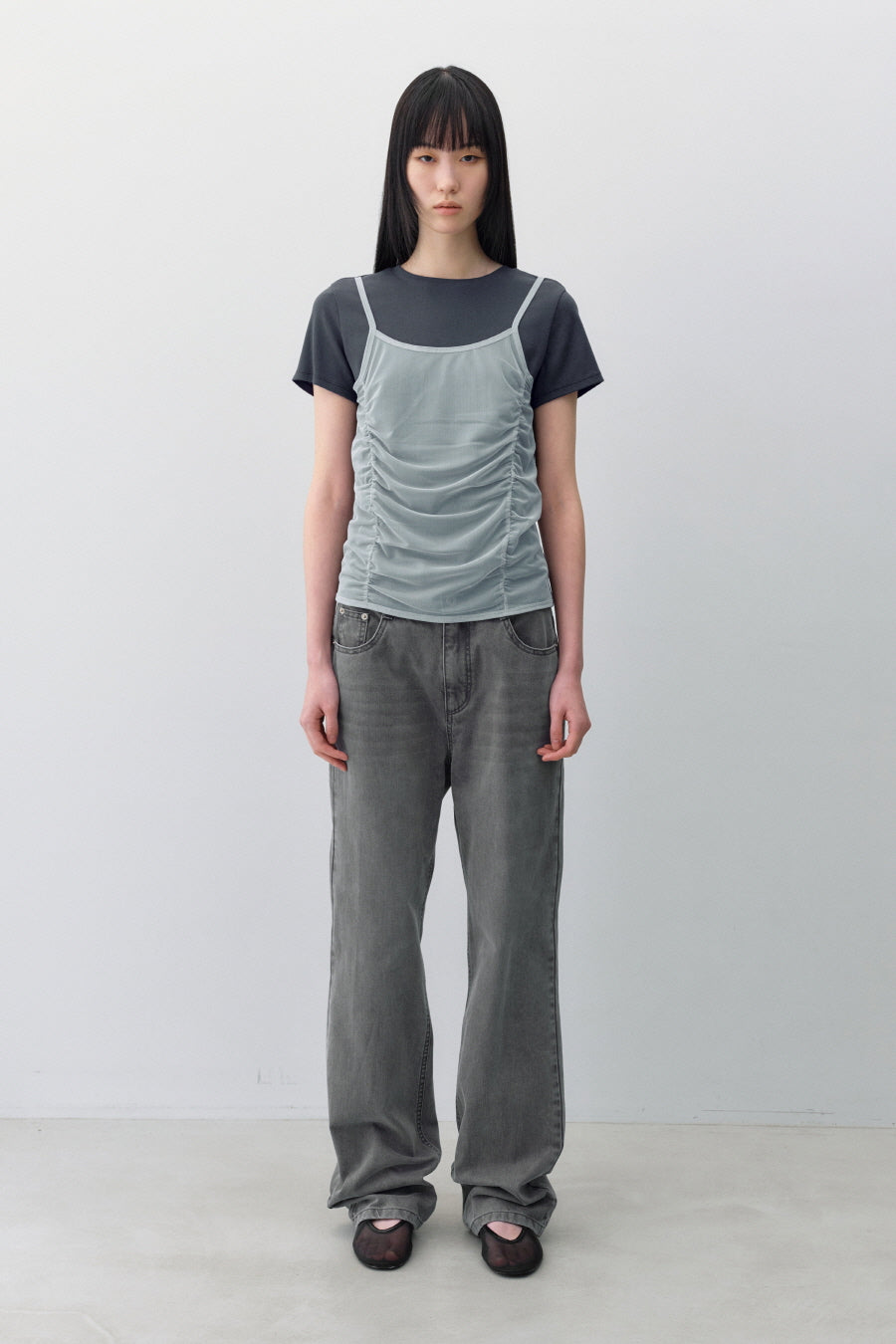 Insilence - Mesh Layered Short Sleeve (Ash Blue) product image 1 | TRAB K-Fashion Australia