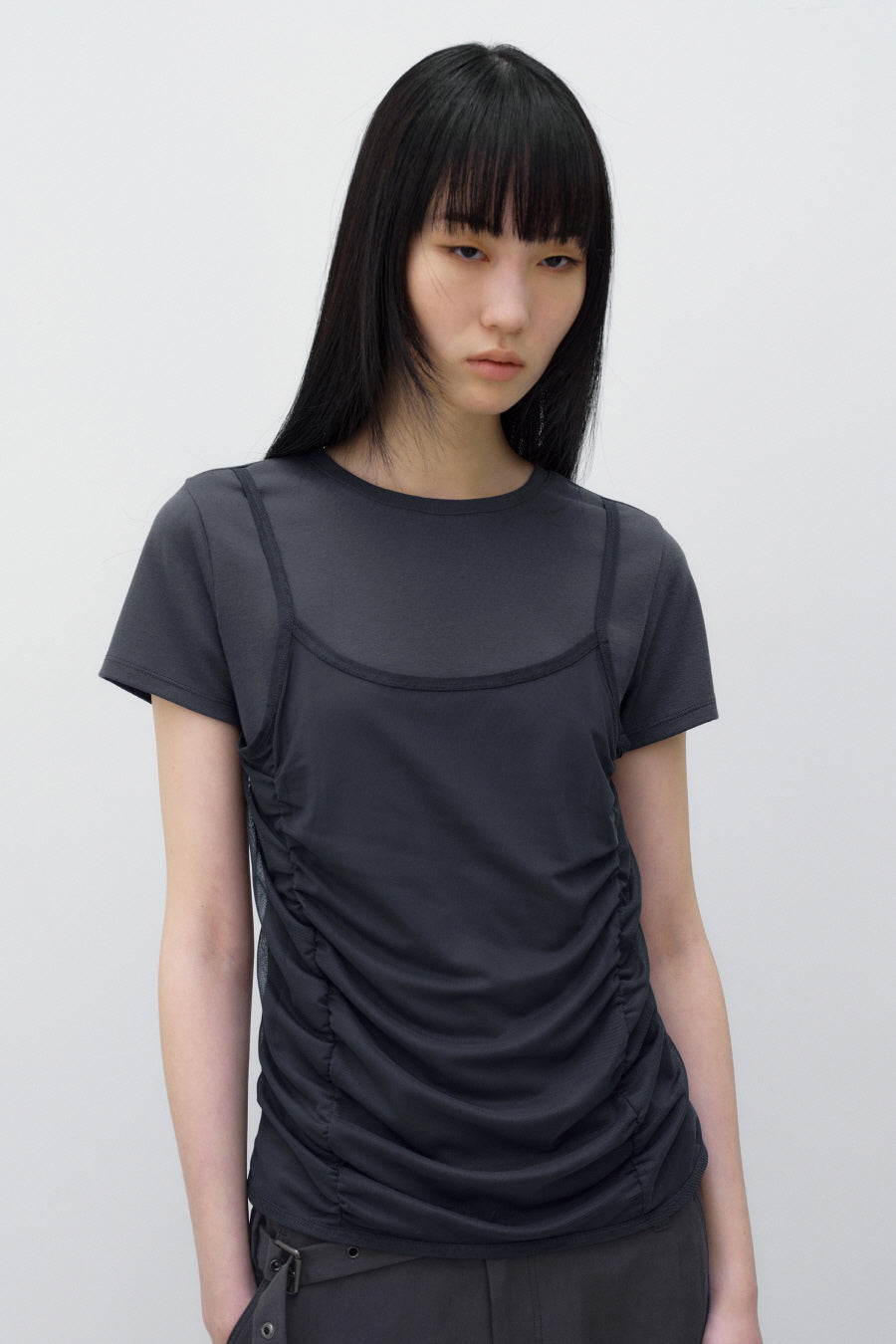 Insilence - Mesh Layered Short Sleeve (Charcoal) product image 1 | TRAB K-Fashion Australia