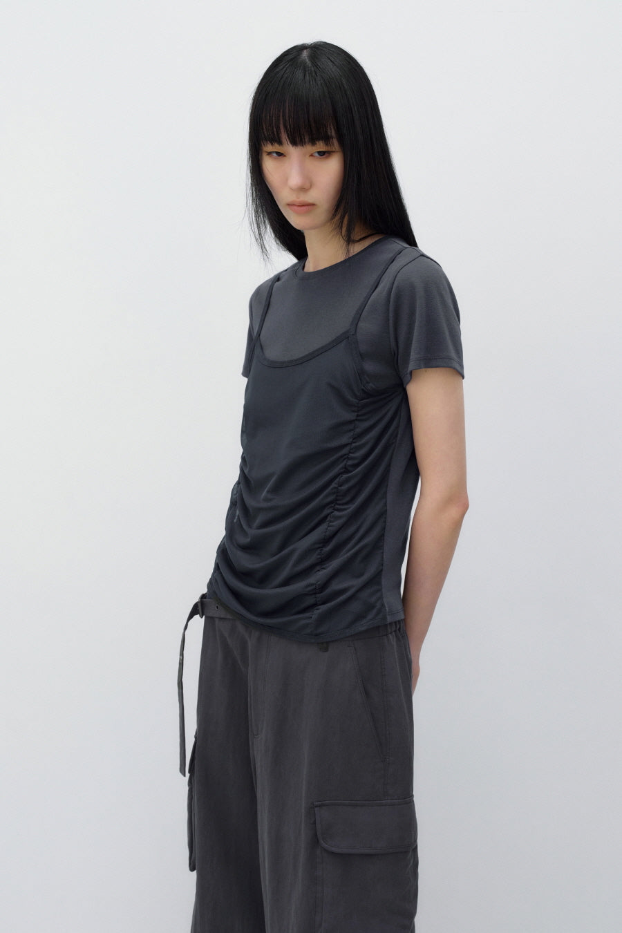 Insilence - Mesh Layered Short Sleeve (Charcoal) product image 4 | TRAB K-Fashion Australia