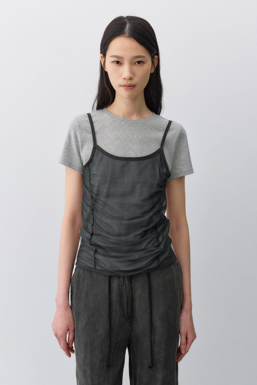 Insilence - Mesh Layered Short Sleeve (Melange Grey) product image 1 | TRAB K-Fashion Australia
