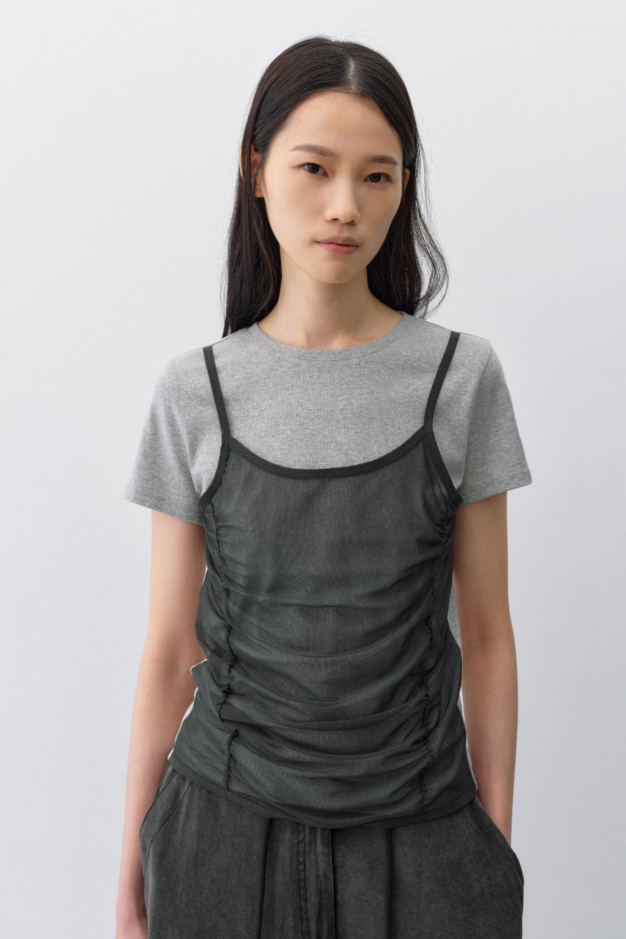 Insilence - Mesh Layered Short Sleeve (Melange Grey) product image 5 | TRAB K-Fashion Australia