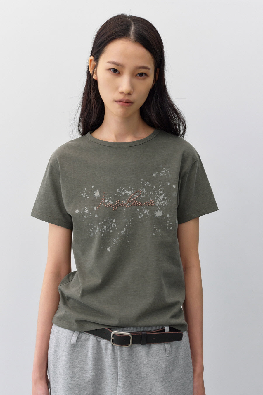 Insilence - Lettering Hotfix T-shirt (Khaki) product image 6 | TRAB K-Fashion Australia