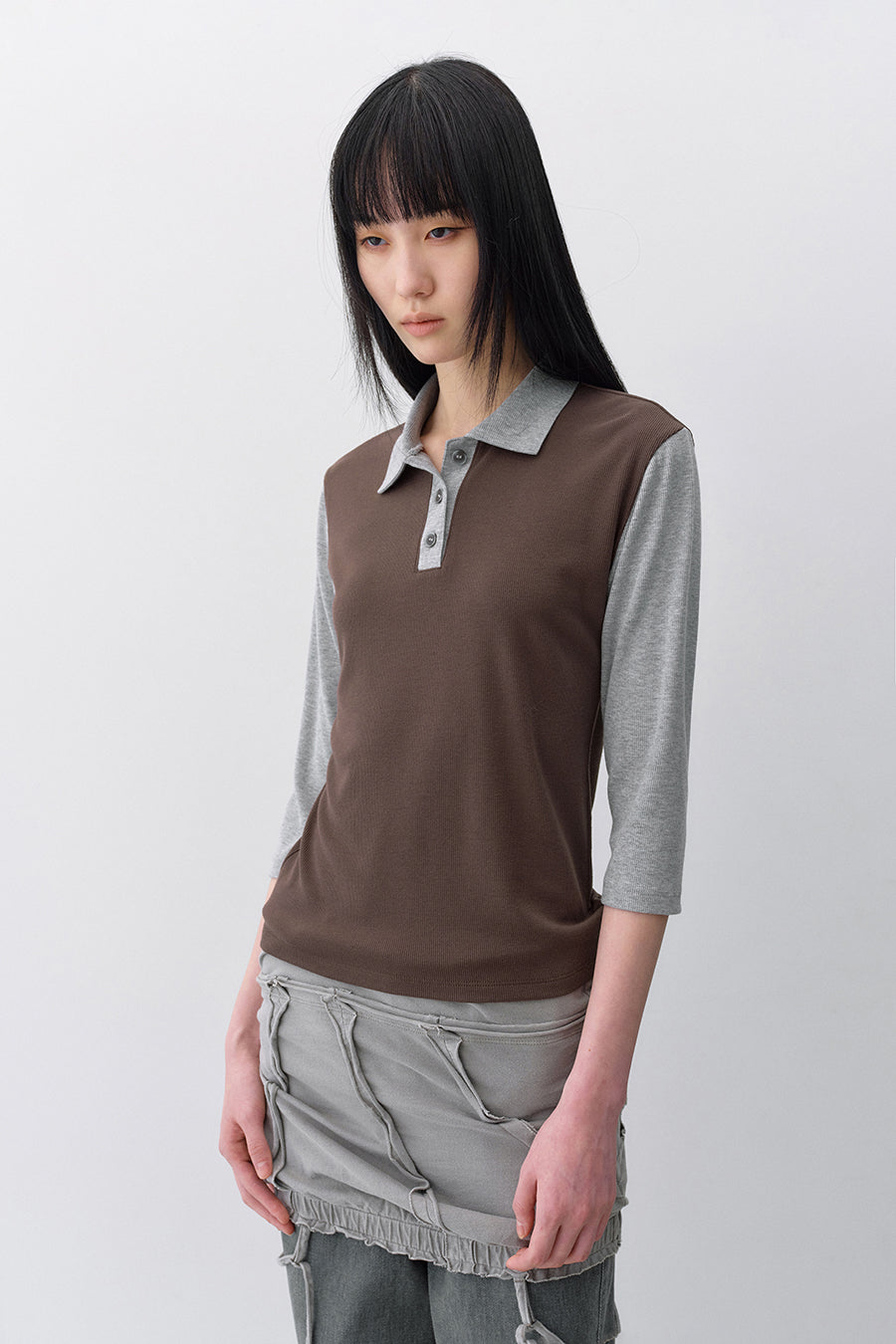 Insilence - Button Collar T-shirt (Brown) product image 4 | TRAB K-Fashion Australia