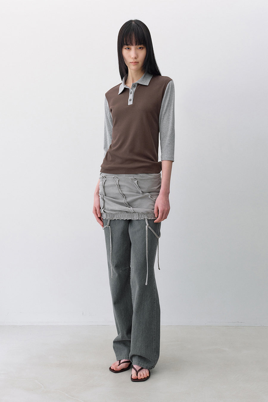 Insilence - Button Collar T-shirt (Brown) product image 3 | TRAB K-Fashion Australia