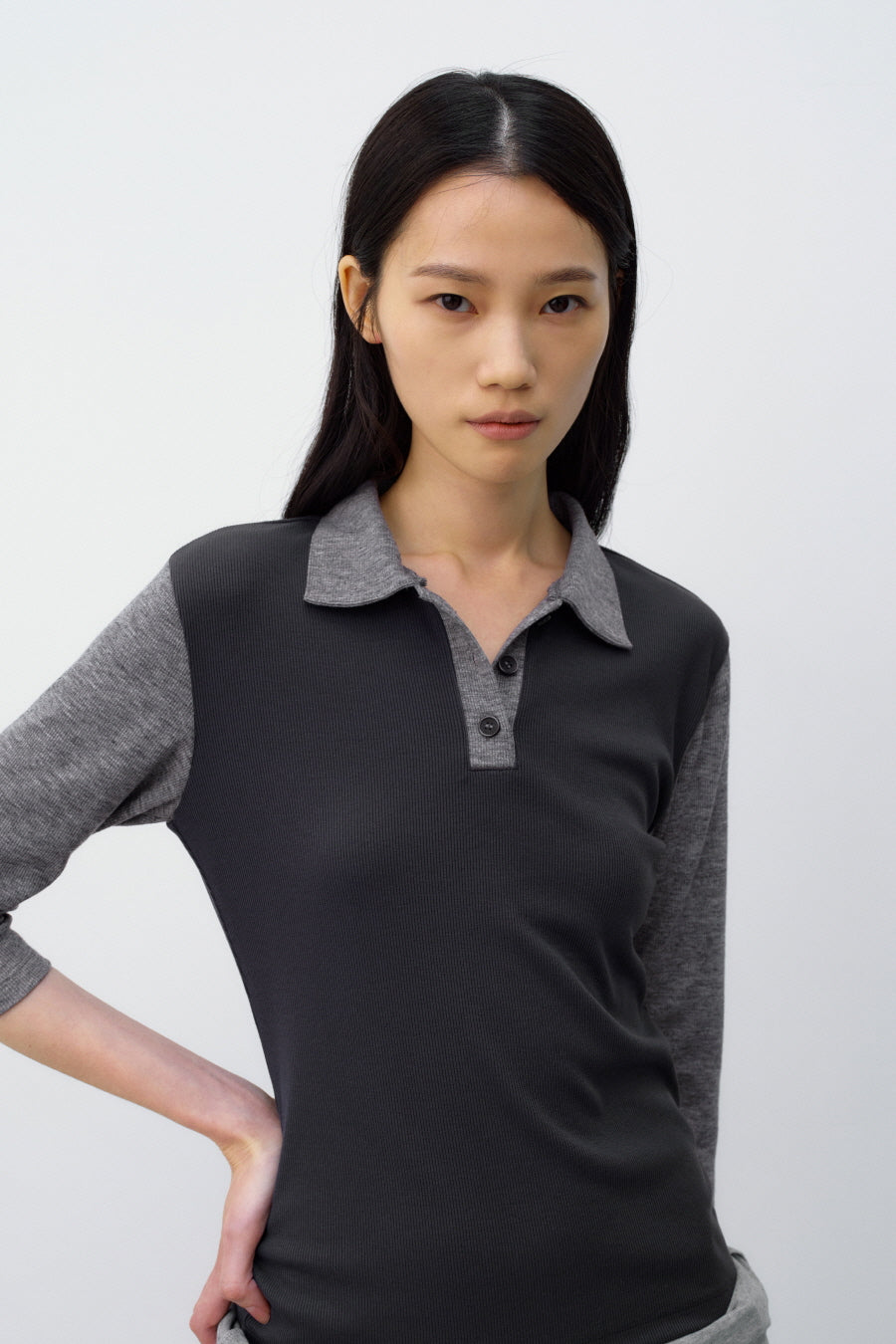 Insilence - Button Collar T-shirt (Charcoal) product image 5 | TRAB K-Fashion Australia