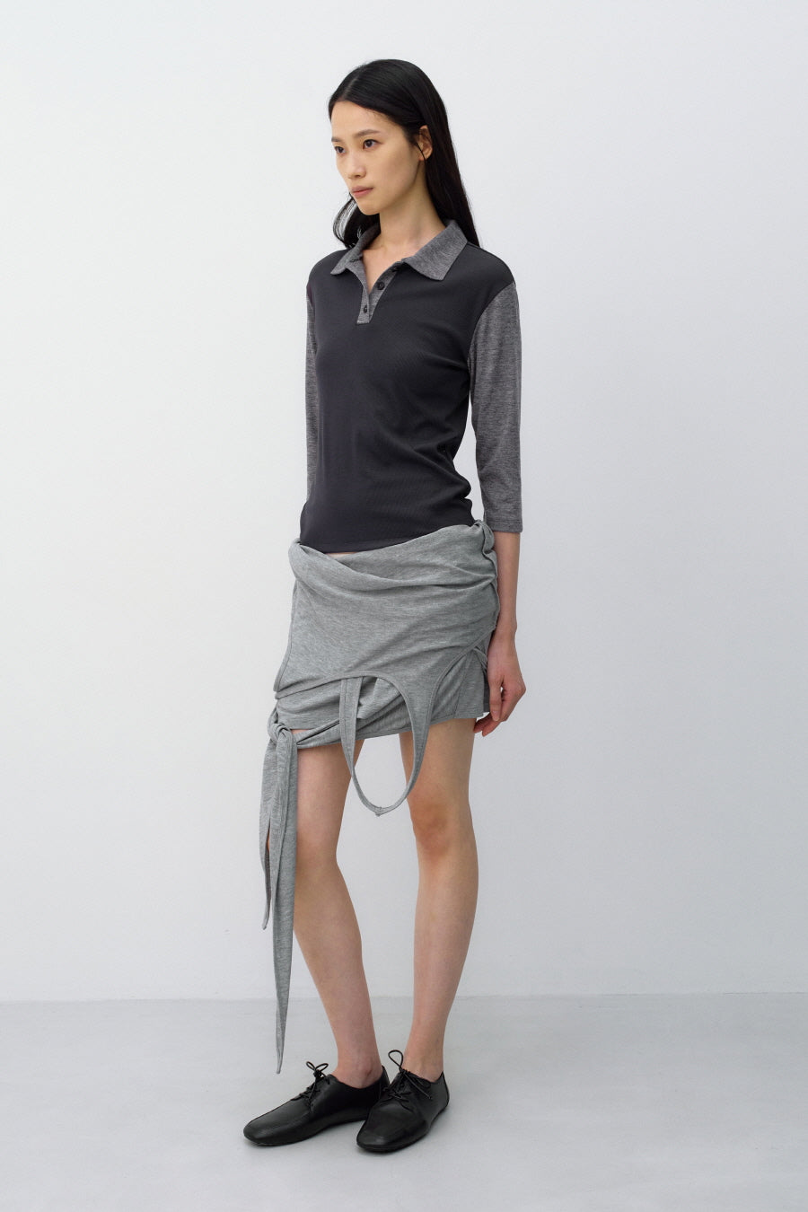 Insilence - Button Collar T-shirt (Charcoal) product image 3 | TRAB K-Fashion Australia