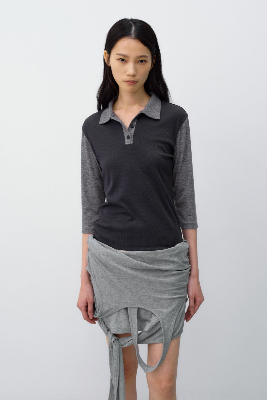 Insilence - Button Collar T-shirt (Charcoal) product image 1 | TRAB K-Fashion Australia