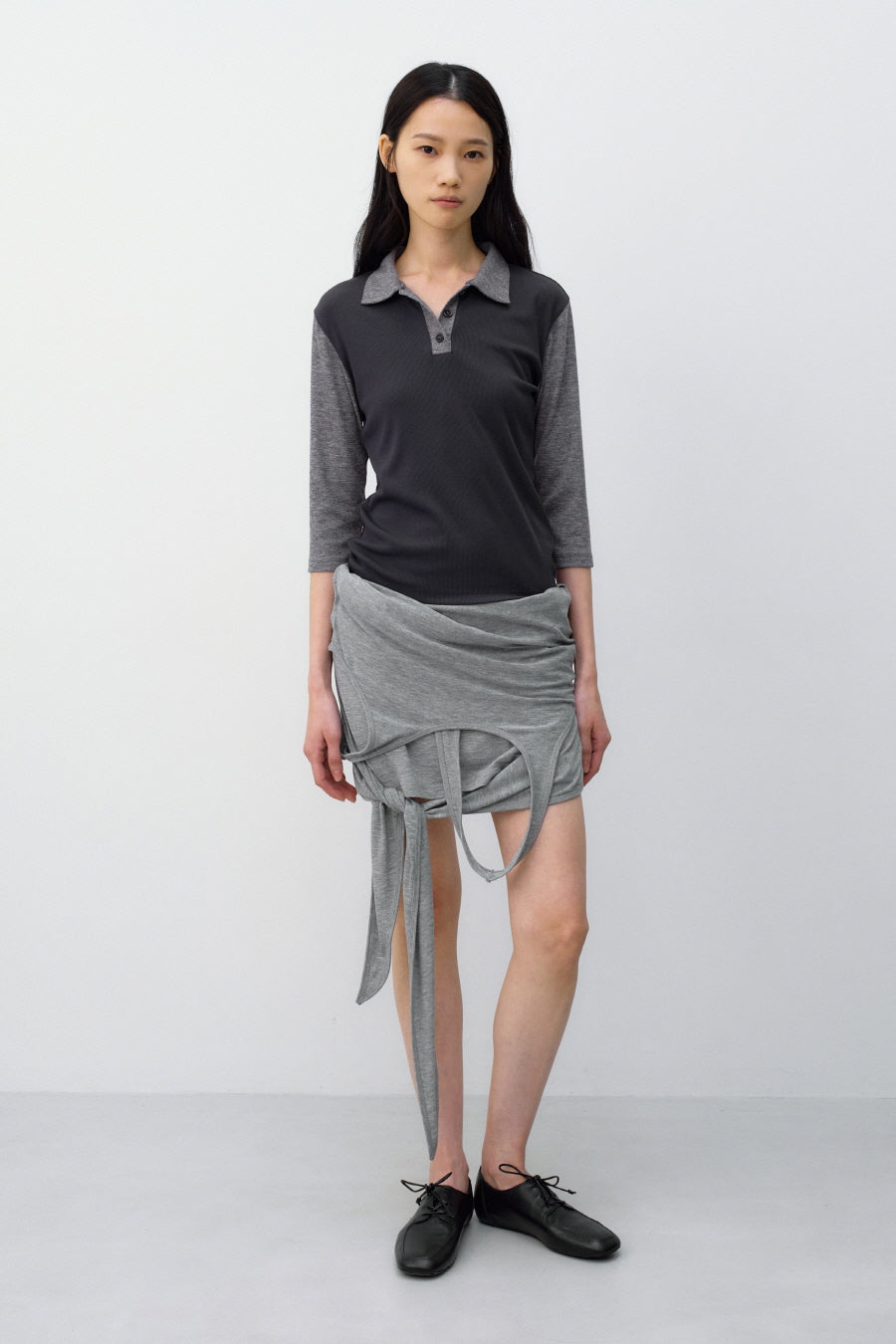 Insilence - Button Collar T-shirt (Charcoal) product image 2 | TRAB K-Fashion Australia