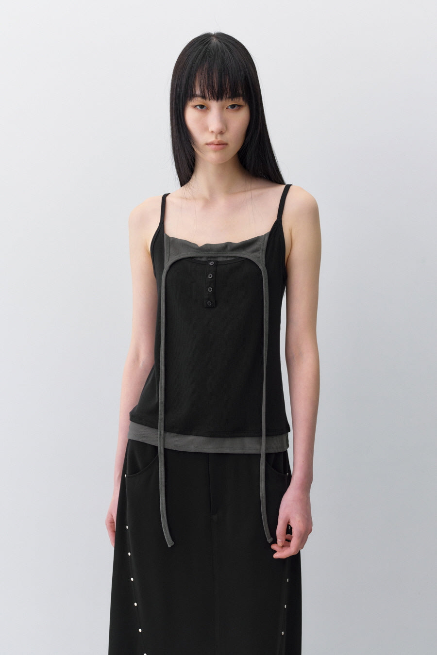 Insilence - Layered Henley Neck Sleeveless (Black) product image 1 | TRAB K-Fashion Australia