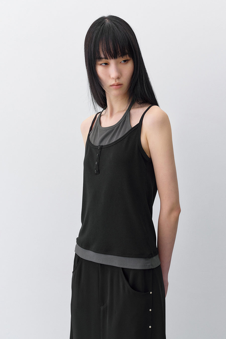Insilence - Layered Henley Neck Sleeveless (Black) product image 5 | TRAB K-Fashion Australia