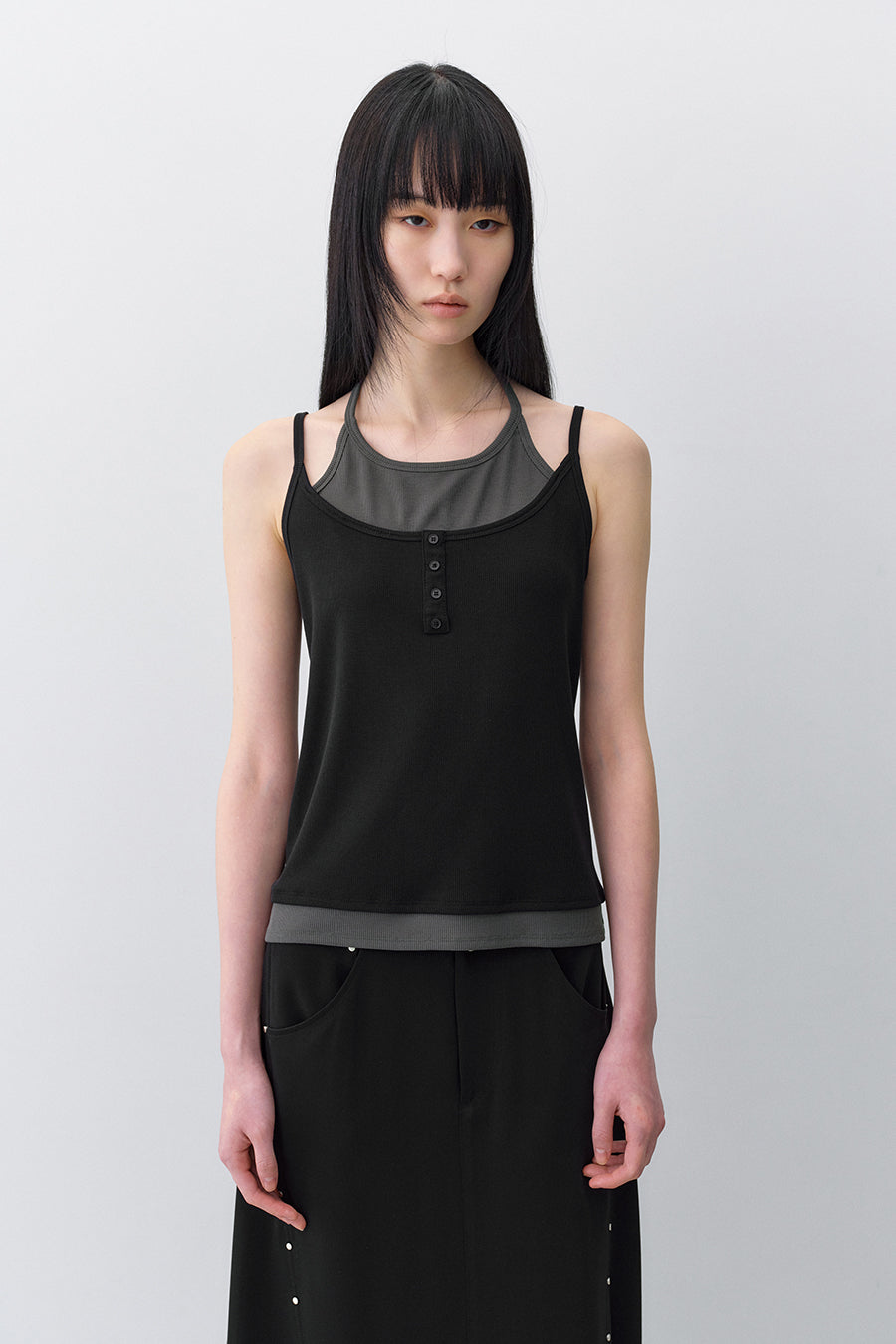 Insilence - Layered Henley Neck Sleeveless (Black) product image 6 | TRAB K-Fashion Australia